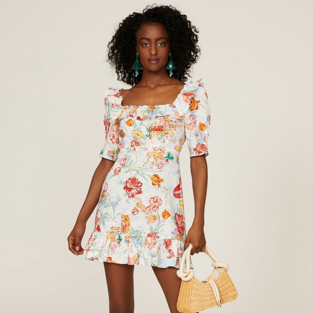 Rixo Camile Ruffle Mini Dress Floral Tropical Beach Size Small